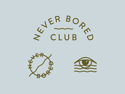 Never Bored Club badge bored branding club eye identity logo team wave