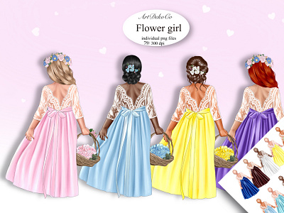 Flower Girl Clipart, Flower Girl DIY, Baby Clipart, Petals, Wedd