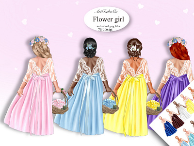 Flower Girl Clipart, Flower Girl DIY, Baby Clipart, Petals, Wedd flower girl dresses graphic design logo