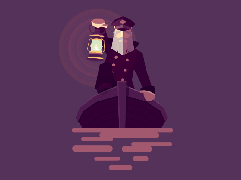 Mariner captain dinghy gif illustration lantern purple