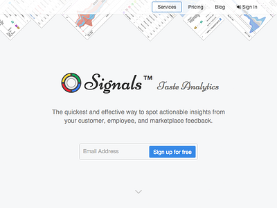 Signals Landing Page big data chart landing page sign up signals