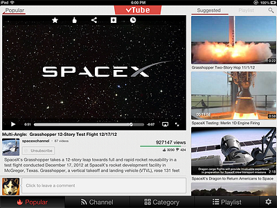 vTube Video iPad UI app ios ipad youtube