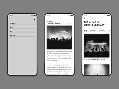 Music blog blog bw composition design gray mobile online ui