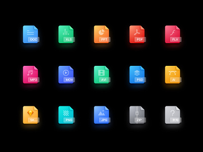 fileType icons ai avi doc flv icon jpg mov mp3 pdf png ppt psd sketch ui unknow xls zip