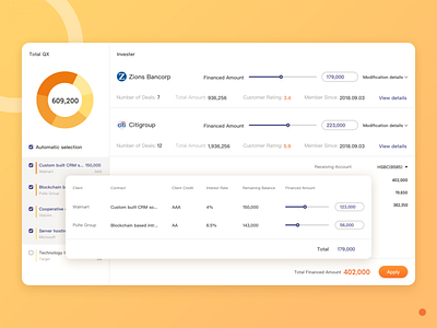 Financing blockchain dashboard design form slider ui webdesign website