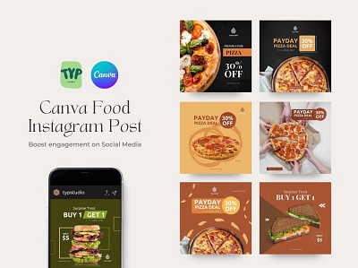 Canva Food Instagram Post branding canva canva food design feed food food blogger graphic design instagram marketing modern promo promotion templates