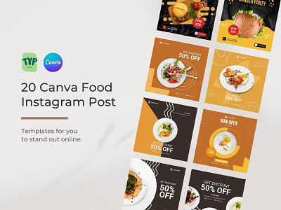 20 Canva Food Instagram Post canva design drink feed food instagram marketing minimalist modern post promotion template