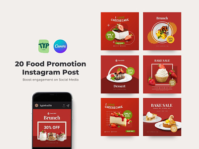 20 Food Promotion Instagram Post canva design feed food illustration instagram modern ui