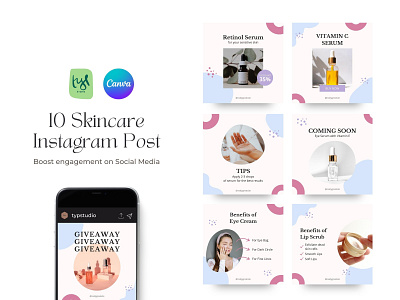 10 White Memphis Skincare Instagram Post branding canva design graphic design illustration instagram modern skincare