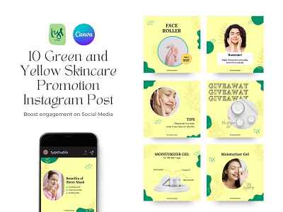 10 Green and Yellow Skincare Promotion Instagram Post branding canva design graphic design instagram marketing modern promotion shop skincare