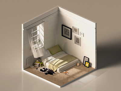 isometric art room 3d c4d isometric octane room