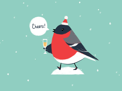 Christmas Card 2017 birds bullfinch champagne cheers cristmas cute illustration new year snow winter