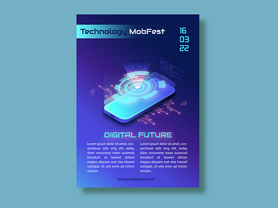 Technology MobFest flyer adobeiiustrator design digital festival flyer future graphic design illustration innovation isometry mobfest phone technology vector