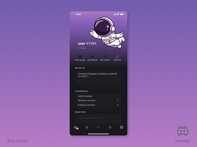 DailyUI #006 - user profile - discord redesign app astronaut brazil design device discord figma gaming metaverse purple redesign ui user profile