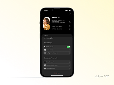 Daily UI #007 - bank app settings app bank black brazil dark mode design device figma monochrome redesign settings ui