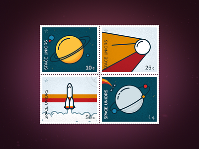 Space stamps icons planet rocket space