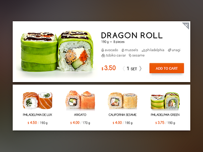 Roll card e commerce sushi ui ux