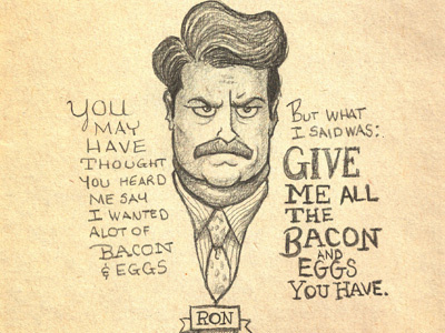 Ron S. illustration parks recreation pencil drawing ron swanson