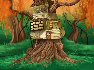 Stumpy house digital fall illustration tree tree house