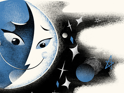 Moon and Maiden fables illustration mac happy face moon night sky stars
