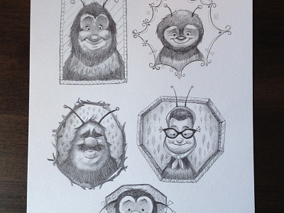 Bee Family bees character design illustration in the hive sketch