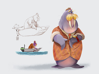 Fishing with Wally 8bit character design fishing illustration walrus