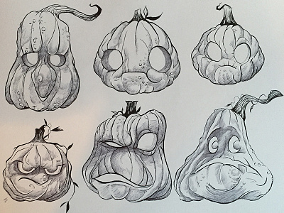 Happy Halloween! ballpoint brushpen illustrations ink pumpkins