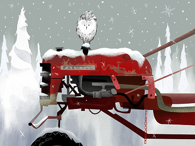 Tractor snow illustration owl snowyowl tractor winter
