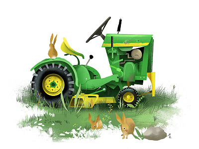 1967 John Deere garden tractor illustration rabbits tractors