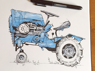 Old Blue brush pen copic marker ink ink drawing tractors