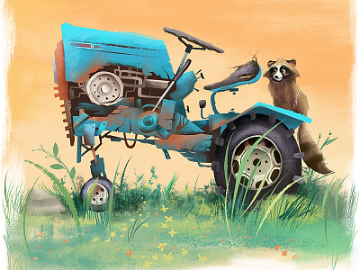 Tractor hitching illustration raccoon tractor vehicle design