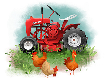 1961 Wheel Horse (and chickens) chickens illustration tractor wheel horse