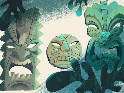 Tiki Wall WIP illustration leaf masks tiki tikis