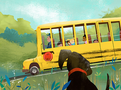First Day childrens book illustration school schoolbus