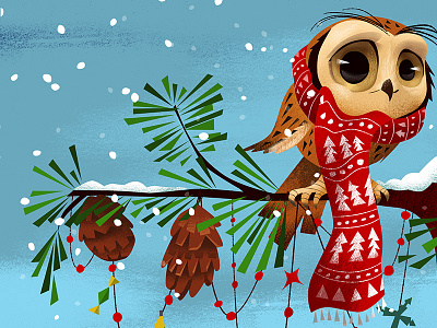 The Scarfed Owl christmas owl pine cones pine tree