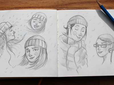 Walking in the Snow illustration pencil sketches sketchbook sketches