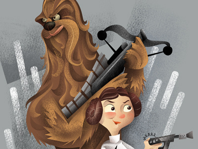 The princess and the walking carpet chewbacca illustration leia star wars texture