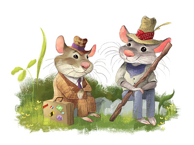 Waiting for a ride... childrens illustration city mouse illustration