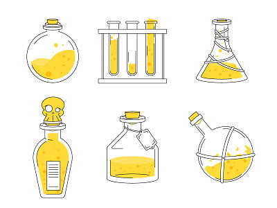 Flask 2d alchemy elixir flask glasse illustration plug skull tube yellow