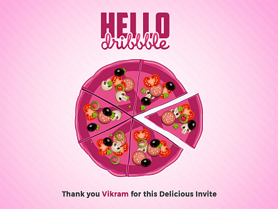 Hello Dribbble debut dribbble first shot pizza invitation thanks