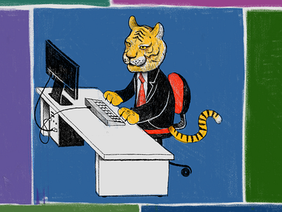 Imitation of life - the tiger businessman cage captivity computer imitation isolation job life office