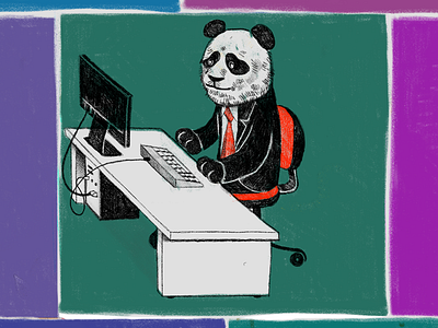 Imitation of life - the panda bear businessman cage captivity computer imitation isolation job life office panda