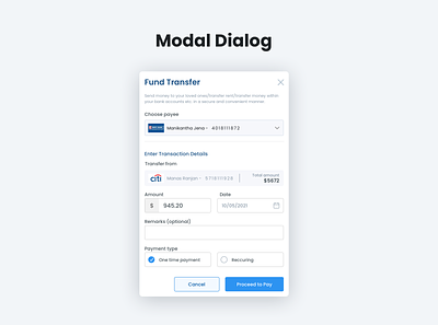 Financial App - modal popup banking app card design financial app mobile banking app modal dialog modal dialog box modal popup money transfer popup ui components user experience web application
