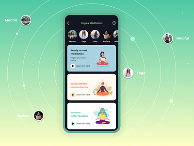 Yoga & Meditation App anxious app calm mobile app figma design mantra mobile app meditation app mobile app design relax app ui ux user interface app yoga meditation app yoga app yoga mobile app