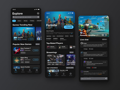 Game and Streaming App app design fortnite game gaming live game mobile product design stream streaming ui user interface uxui visual design