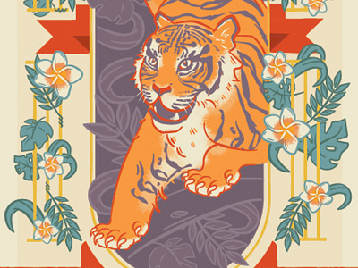 Tiger Poster animal illustration nature retro strong tiger wip