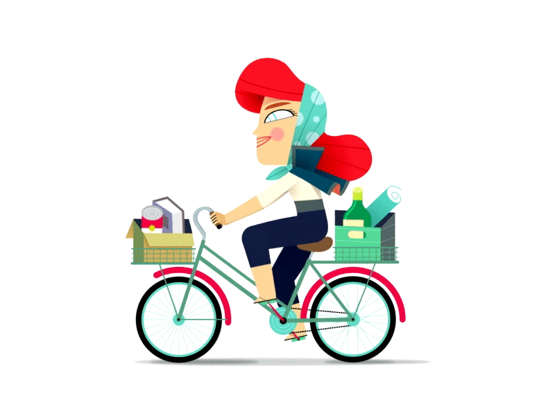 Redhead Girl Riding A Bicycle animated gif animation bicycle digital illustration freelance illustrator gif girl on bicycle illustration mograph motion graphics