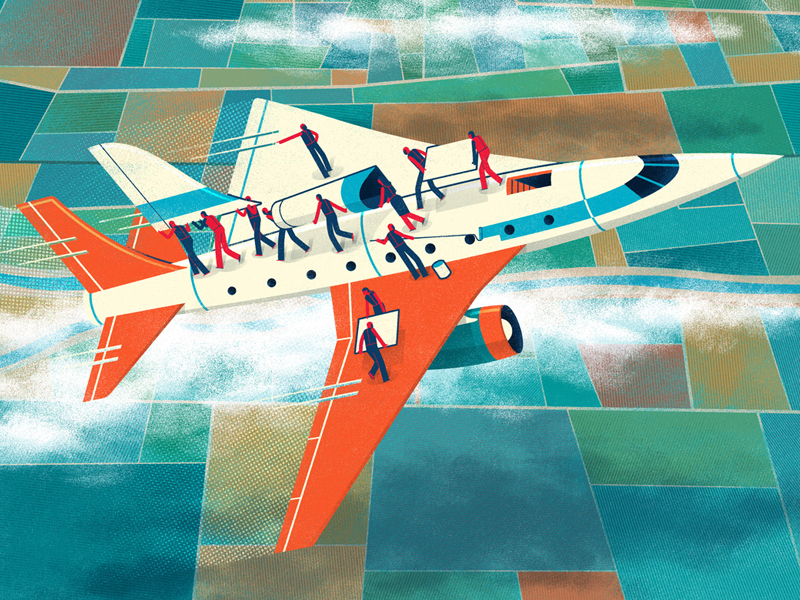 Illustration: Transform Without Stopping airplane business magazine cover illustration illustration people working vector