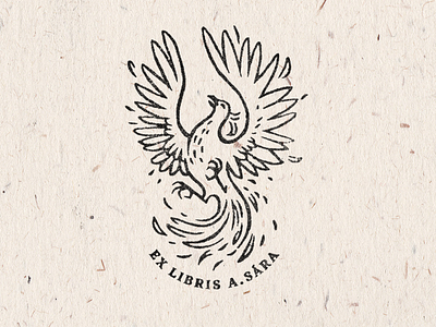 Ex libris Sára Ahmad bird bookplate ex libris graphic design hairline illustration mythical creatures phoenix stamp