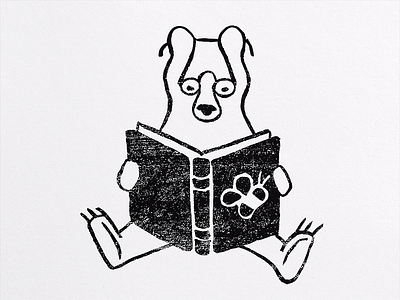 reading Papa Bear animal bear book bookplate emblem ex libris fairytale logo rubber stamp stamp